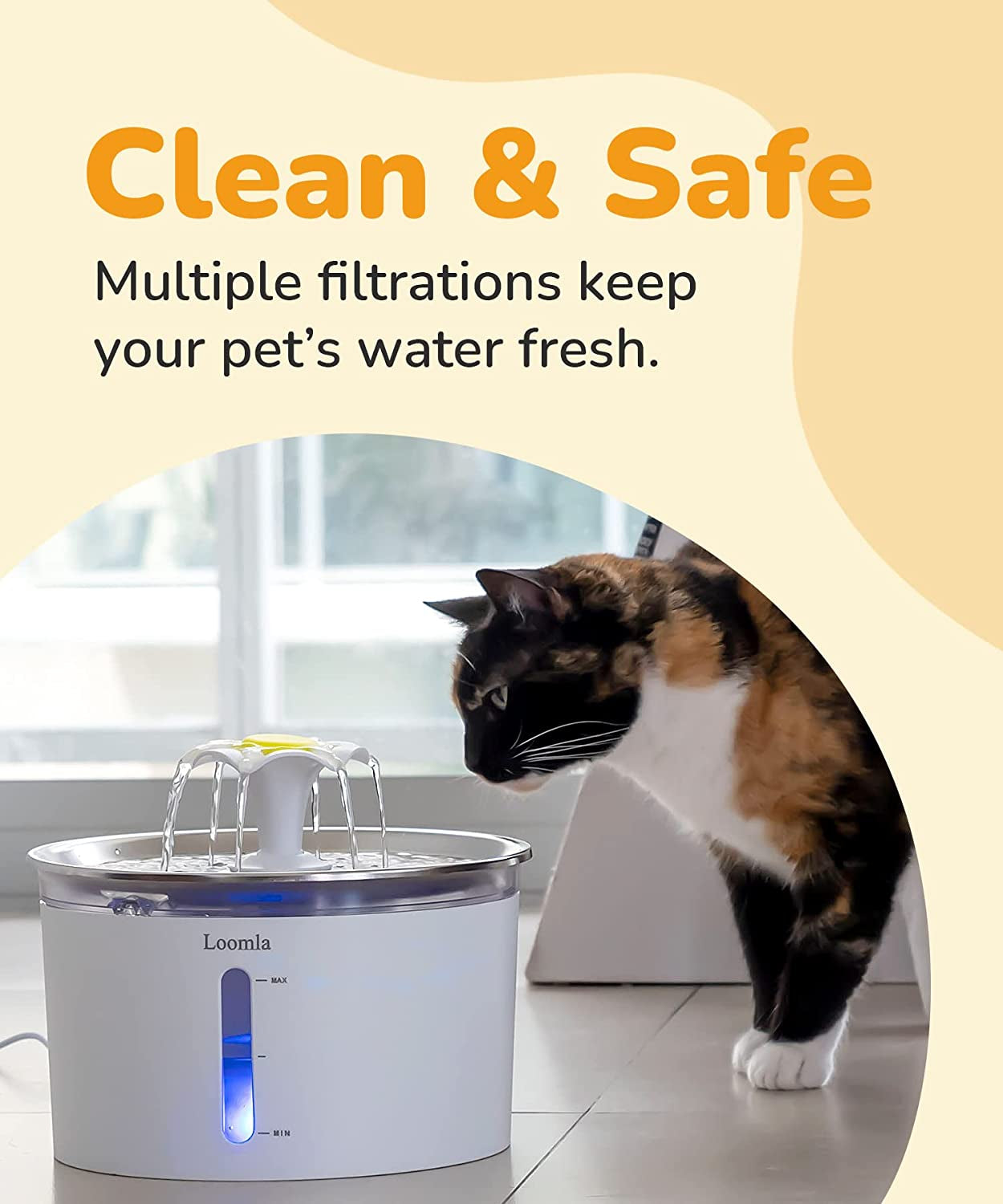Cat Water Fountain, 85Oz/2.5L Pet Water Fountain Indoor, Automatic Dog Water Dispenser with Switchable LED Lights, 2 Replacement Filters for Cats, Dogs, Pets(Stainless Steel)