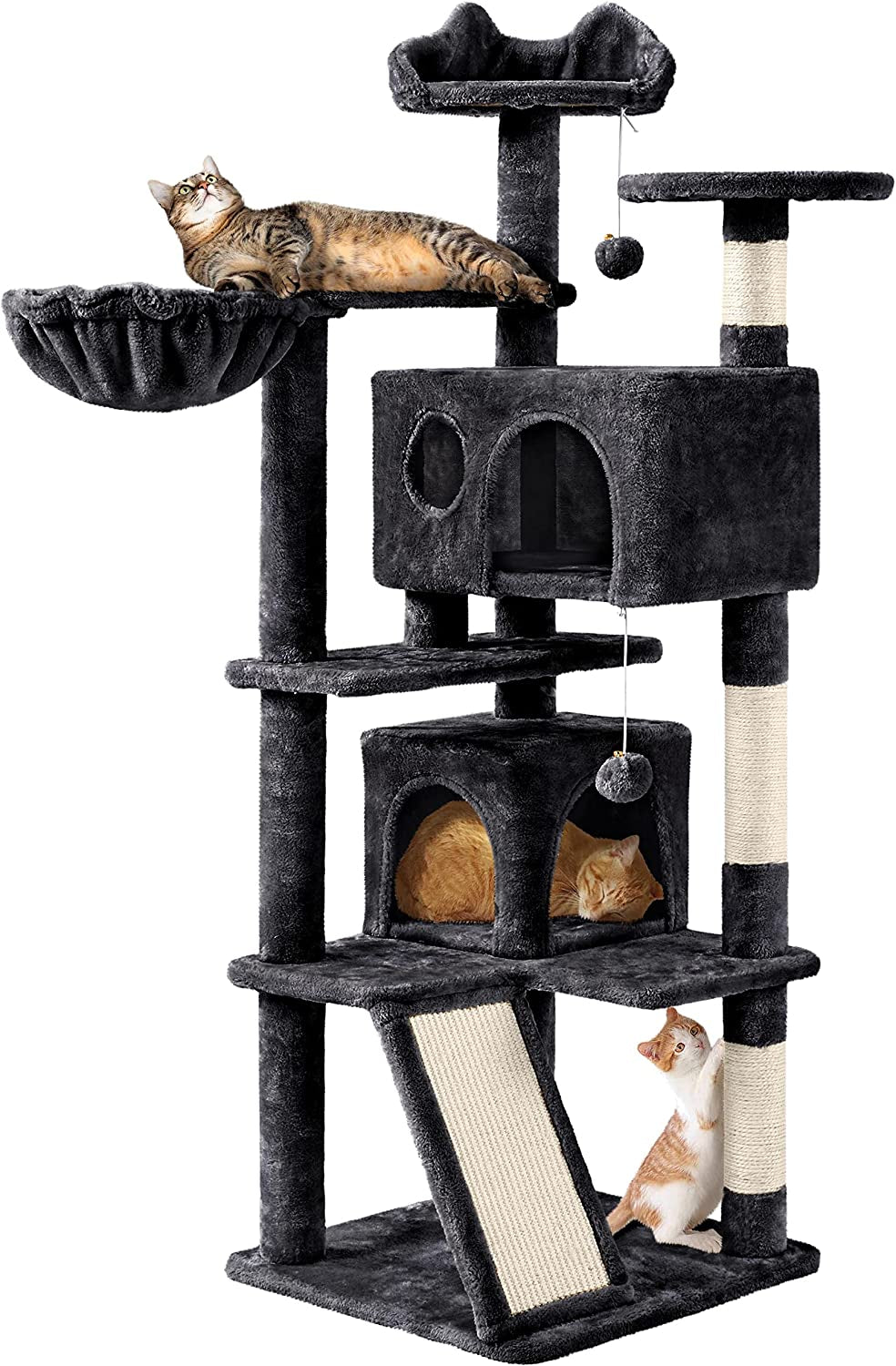 thumbnail image 2 of PETSITE 59 Inch Cattail Cat Tree Tower - Multi-Level Cat Condo With Sisal Scratching Posts & Perches 2 of 11